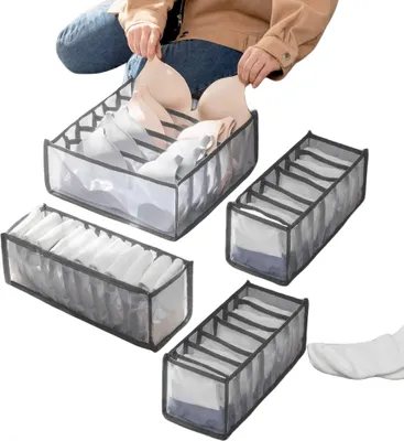 Obrázek produktu pro INF Skládací organizér zásuvky na prádlo pro spodní prádlo Podprsenky, 4-balení Šedá