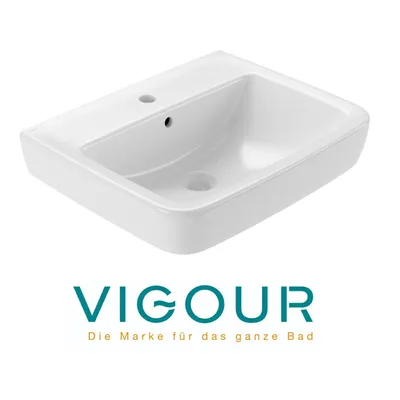 Produktbild von VIGOUR Clivia Waschtisch Waschbecken Hängewaschbecken Handwaschbecken mit Hahnloch und Überlauf eckig 55 x 45 cm, weiß