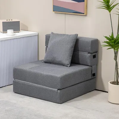Produktbild von 2-in-1 Schlafsessel mit Bettfunktion Klappbar Schlafsofa Klappsessel Relaxsessel Gästebett bis 100 kg Belastbar Dunkelgrau