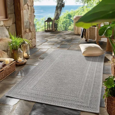 Zdjęcie produktu dla Dywan zewnętrzny, odporny na warunki pogodowe, styl skandynawski boho, do kuchni/balkonu/tarasu/salonu, rozmiar: 80 x 150 cm, Kolor: Szary-4