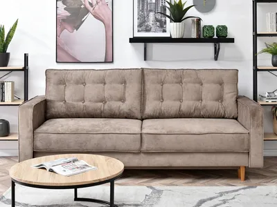 Zdjęcie produktu dla Sofa rozkładana LUZOLO - beżowy / dąb