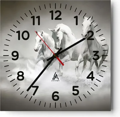Produktbild von Wanduhr - Quadrat - Glasuhr - Bauernhof pferde galopp freiheit - 30x30cm - Schleichendes Uhrwerk - Lautlos - zum Aufhängen bereit - Dekoration Modern - Wanddekoration aus Glas - C4AC30x30-2389