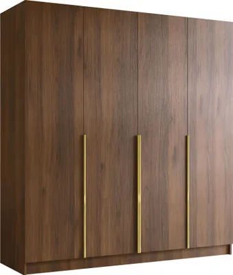 Produktbild von MIRJAN24 Kleiderschrank Santi I, Schlafzimmer, Drehtürenschrank, mit Kleiderstange, Modern, Garderobenschrank, Metallgriffe (Farbe: Nuss Warmia + Gold)