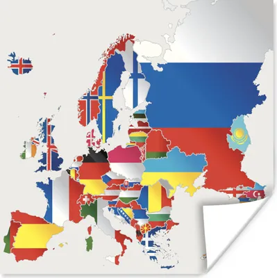 Produktbild von MuchoWow® Poster Karte - Europa - Flaggen 40x30 cm - Plakate für die Wände - Poster Wohnzimmer