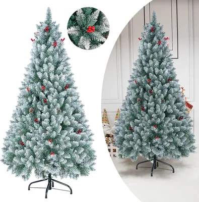 Produktbild von Künstlicher Weihnachtsbaum 200 CM, Christbaum Künstlich mit Roten Beeren und Kiefernzapfen, Tannenbaum mit Metallständer, Schnellaufbau