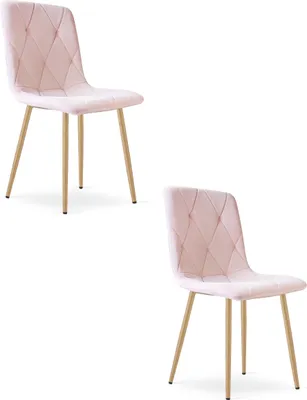 Image de Chaise LIBRA - velours rose clair / pieds en bois x 2
