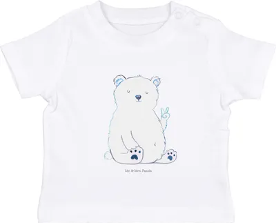 Produktbild von Mr. & Mrs. Panda Babyshirt Eisbär Faul 0. - 6. Monat - Weiß - Geschenk, Baby Kurzarmshirt, Organic T-Shirt, , Nordpol, Shirt, Entspannen, Arbeit, Teddy, Bär