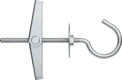 A single toggle bolt with a hook attachment, isolated on a white background.