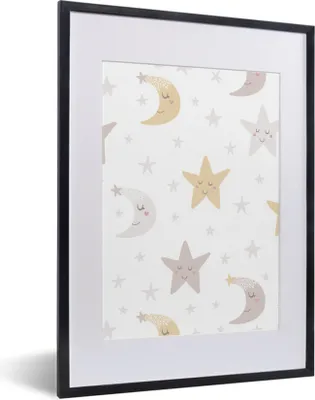 Produktbild von MuchoWow® MuchoWow® Gerahmtes Poster Mond - Sterne - Design - Jungen - Mädchen - Baby 30x40 cm - Poster mit zchwarzem Bilderrahmen - Wandposter Schlafzimmer