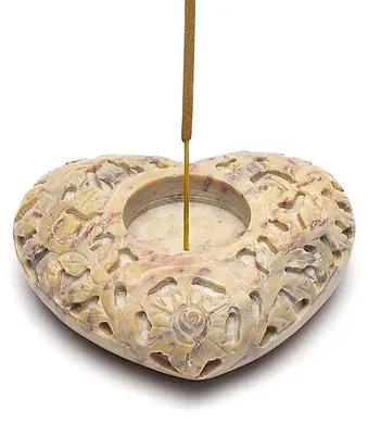 Immagine prodotto di Portacandele e incenso a forma di cuore in pietra ollare naturale - 9x11 cm Set da 2 pezzi