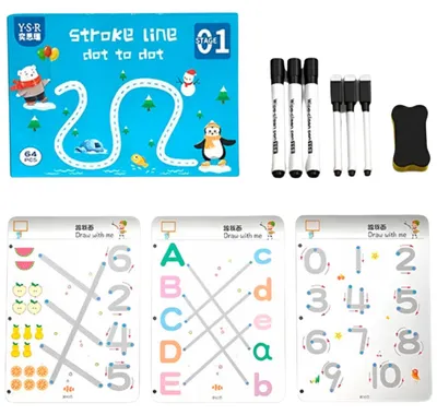 Image de Énigmes logiques pour enfants set éducatif, cahier écriture et effaçage avec 64 exercices, 6 feutres et gomme