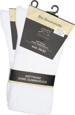 Produktbild von 2 Paar Socken Bio 98% Biobaumwolle Organic Damen Herren Socken o. Gummi 35-38 weiß