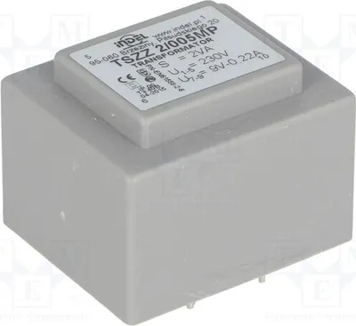 Productafbeelding van 1x Transformator: Overbelastingsbeveiliging: 2VA, 0,22A, 9V, 230VAC, IP00, TSZZ2/005MP - Transformator