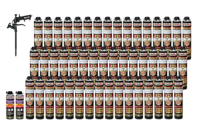 Produktbild von Isolbau Mauermörtel Pistolenschaum SET - Teflon Schaumpistole, 2 x PolyurethanReiniger Montageschaum Klebeschaum PolyurethanMörtel 48 x 750ml