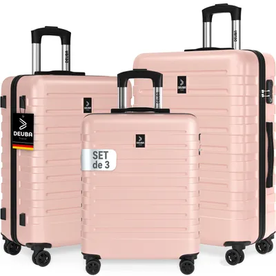 Image de DEUBA® Set de 3x Valises Rigides M, L, XL - Bagage Cabine, Taille moyenne & Bagage en Soute - Coque ABS Résistante & Légère - 4 Roues Doubles 360°, Serrure intégrée - Rose Pastel