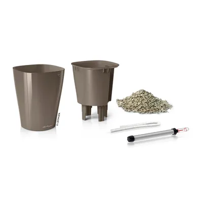 Produktbild von LECHUZA-Pflanzgefäß DELTINI Premium Taupe Hochglanz | Tischgefäß mit Bewässerungssystem | Hochglanz-Oberfläche | 15 x 15 x 19 cm | 14904
