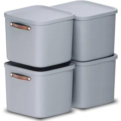 Produktbild von Rotho 4er-Set Aufbewahrungsbox 40L Maloja - Kunststoffbox mit Deckel - Stapelbox 39,5 x 38,0 x 34,0 cm - Plastikbox Ordnungsbox Allzweckkiste