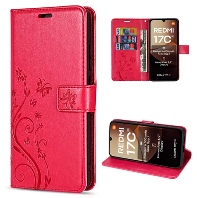 Produktbild von Hülle für Xiaomi Redmi 17C Handyhülle mit [Standfunktion][Kartenfächern] Rot