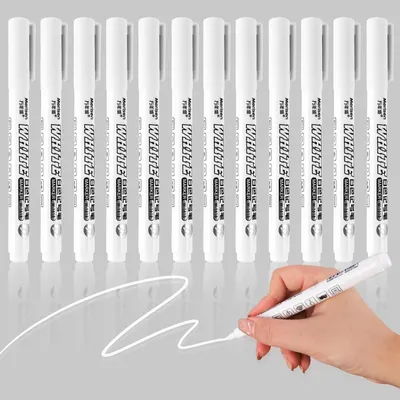 Imagen del producto de Rotuladores de pintura acrílica, color blanco, juego de 12 unidades, resistentes al agua, para uso en papel y madera