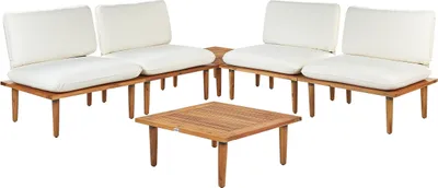 Produktbild von BELIANI Lounge Set Hellbraun Akazienholz 5-Teilig 4 Sessel mit Couchtisch Auflagen Cremeweiß Modern Outdoor Terrasse Balkon Gartenset Gartenmöbel Set