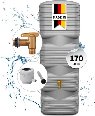 Produktbild von 4rain QUADRO Wandtank Komplett-Set  170 Liter betongrau inkl. Kunststoff-Auslaufhahn und Fallrohranschluss