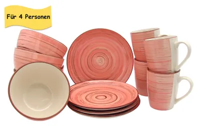Produktbild von Keramik Frühstücks-Service - Rosa 12-teilig für 4 Personen, Vintage Look, Spülmaschinen- & Mikrowellengeeignet