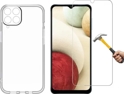 Produktbild von 2in1 Set kompatibel mit Samsung Galaxy A12 Silikon Case und Panzerglas Schutzhülle TPU Hülle transparent Flexibel Cover Handyhülle Glasfolie 9H Härte Schutzfolie Handyschutz Schutzglas