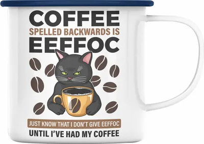 Produktbild von Trendation - Lustige Emaille Tassen Für Frauen Männer Geschenk - Coffee Spelled Backwards Is Effoc - Lustiger Spruch Emaille Emaille Tasse Arbeitskollege (Blau)