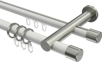 Produktbild von Interdeco Rundrohr-Innenlaufstange / Gardinenstange (Kombination) Weiß / Edelstahl-Optik, Typ Platon Santo (Kappe), 20 mm Ø 2-läufig, 100 cm