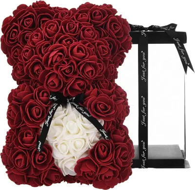 Produktbild von Kunstblume Rosenbär Rosen Teddybär Rot, Valentinstag Teddy Bär für Frauen Ewige Rose Teddy, Ewige Rose mit Herz für Sie, Frauen, Frau, JUNG, Geschenk