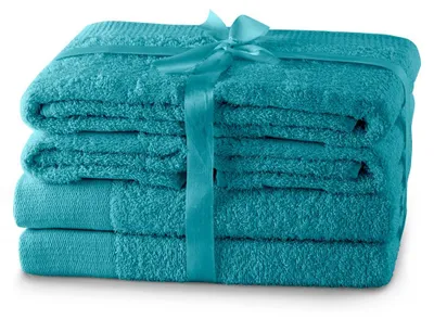 Produktbild von Handtuchset 2 Duschtücher, 2x Handtücher, mit Bordüre aus 100% Baumwolle Türkis