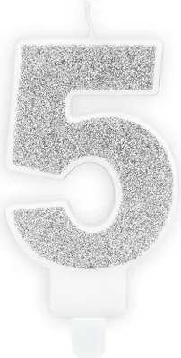 Produktbild von Geburtstagskerze Zahl 5 mit Glitzer 7cm silber