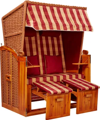 Produktbild von Webavita Strandschönheiten Sophia Ostsee Strandkorb 2-Sitzer Vollholzfront inkl Schutzhülle verschiedene Nachbildung innen außen für Balkone Terrassen Wintergärten Garten Lounge KD2BBL