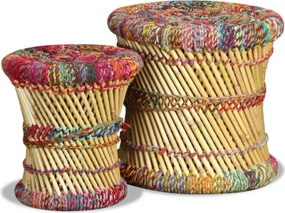 Produktbild von vidaXL Hocker mit Chindi-Details 2 Stk. Mehrfarbig Bambus