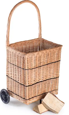 Produktbild von JIPRO® Holzkorb aus Weidenruten auf Rädchen Ramo II. - B 46 x T 33 x Korbhöhe 50 / Höhe mit dem Griff 90(cm)