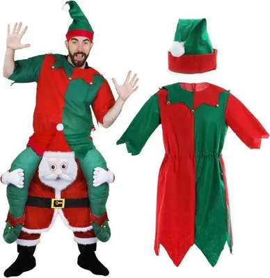 Productafbeelding van Grappig Kerstman en Elf Kostuum voor Heren - Compleet Kerstpak voor Feestjes