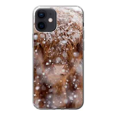 Produktbild von MuchoWow® Handyhülle Schutzhülle Hülle für iPhone 12 Schottischer Highlander - Hörner - Schnee Silikon Softcase Handy Hülle - Schutzhülle
