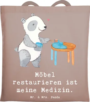 Produktbild von Mr. & Mrs. Panda Stoffbeutel Panda Möbel restaurieren - Braun Pastell - Geschenk, Tasche, Tragetasche, Antike, Shopping, Restaurator, Handwerk, Tote Bag, Jutebeutel