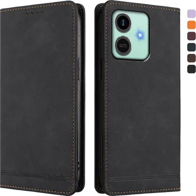 Image de Etui pour Honor Play10, étui rétro en cuirPolyuréthaneavec support et fentes pour cartes de crédit Noir