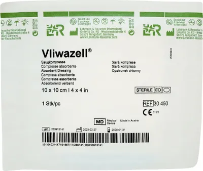 Image de Compresse absorbante Vliwazell stérile 10 x 10 cm (1 pièce)