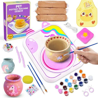 Imagen del producto de Kit de cerámica para niños. Plato de cerámica eléctrico para niños. Kit de manualidades creativas para niños a partir de 6, 7, 8, 9, 10, 11 y 12 años. Color: rosa