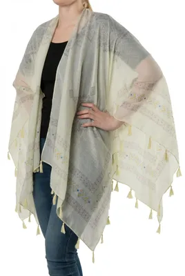 Produktbild von styleBREAKER leichter Sommer Poncho mit Ethno Muster, Quasten, Strand, Boho Style, Damen 08010022