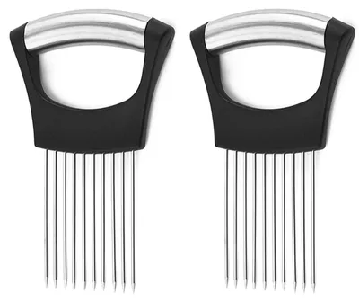 Productafbeelding van Uienhakker - Roestvrijstalen uienhouder met handvat - Keukenaccessoire voor het snijden en vasthouden van uien - 2 stuks