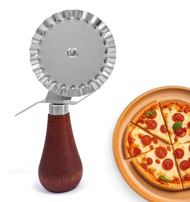 Pizzaschneider mit Riffelklinge, Edelstahl, Holzgriff, 12,7 cm