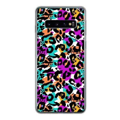 Produktbild von MuchoWow® Handyhülle Schutzhülle Hülle für Samsung Galaxy S10 Pantherdruck - Regenbogen - Weiß Silikon Softcase Handy Hülle - Handytasche