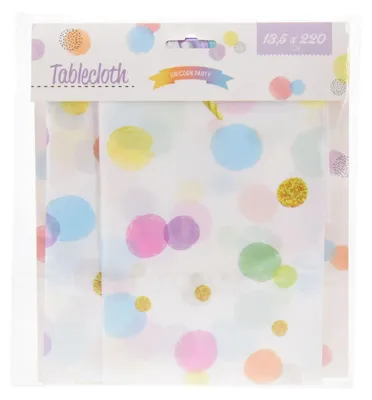 Produktbild von Tischdecke 135x220cm Kunststoff abwaschbar mit Einhorn Motiv Weiß Bunt