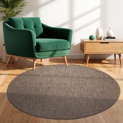 Produktbild von TT Home Teppich Für Outdoor Wetterfest Küchenteppich Balkon Terrasse Unifarbenes Design Modern Größe 120 cm Rund