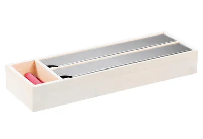 Productafbeelding van Keuken Foliedispenser voor 2 Rollen folie - Wit  Bamboe Hout - Met 1 Opbergvakje - Keuken lade Folie dispenser voor aluminium- &