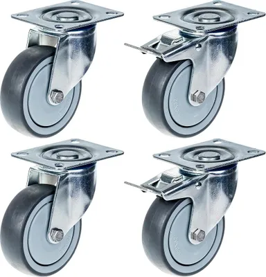 Produktbild von 100mm 4" Rolle grau gummibereift, drehbar und bremsbar, Tragkraft 440kg, 4er Set