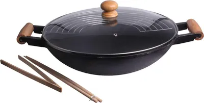 Produktbild von Cookinglife Wokpfanne mit Deckel und Kochutensilien Ø 36 cm / 6.5 Liter – Standard-Antihaftbeschichtung